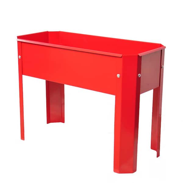 Staykiwi Red Steel Elevated Garden Bed Outdoor Flowerpot Box with Diversion Funnels (2-Pack)