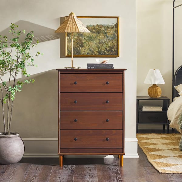 Transitional Solid Wood Walnut 4-Drawer 28 in. Framed Dresser