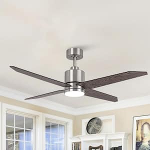 Modern 52 in. Indoor Integrated CCT LED Sand Nickel Ceiling Fan with Light, Remote Control and Reversible DC Motor