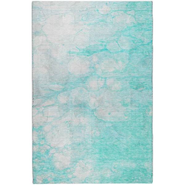 Dream Shag Premium Machine Washable Abstract ADS699 Aqua 3 ft. x 5 ft. Area Rug