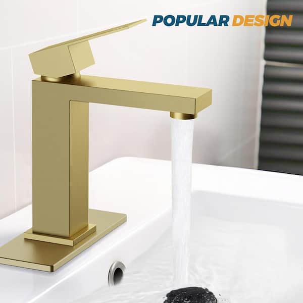 Single Handle Mid-Arc Bathroom Faucet with Pop-Up Drain Included and Spot Resistant in Gold