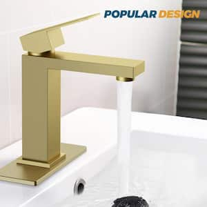 Single Handle Mid-Arc Bathroom Faucet with Pop-Up Drain Included and Spot Resistant in Gold