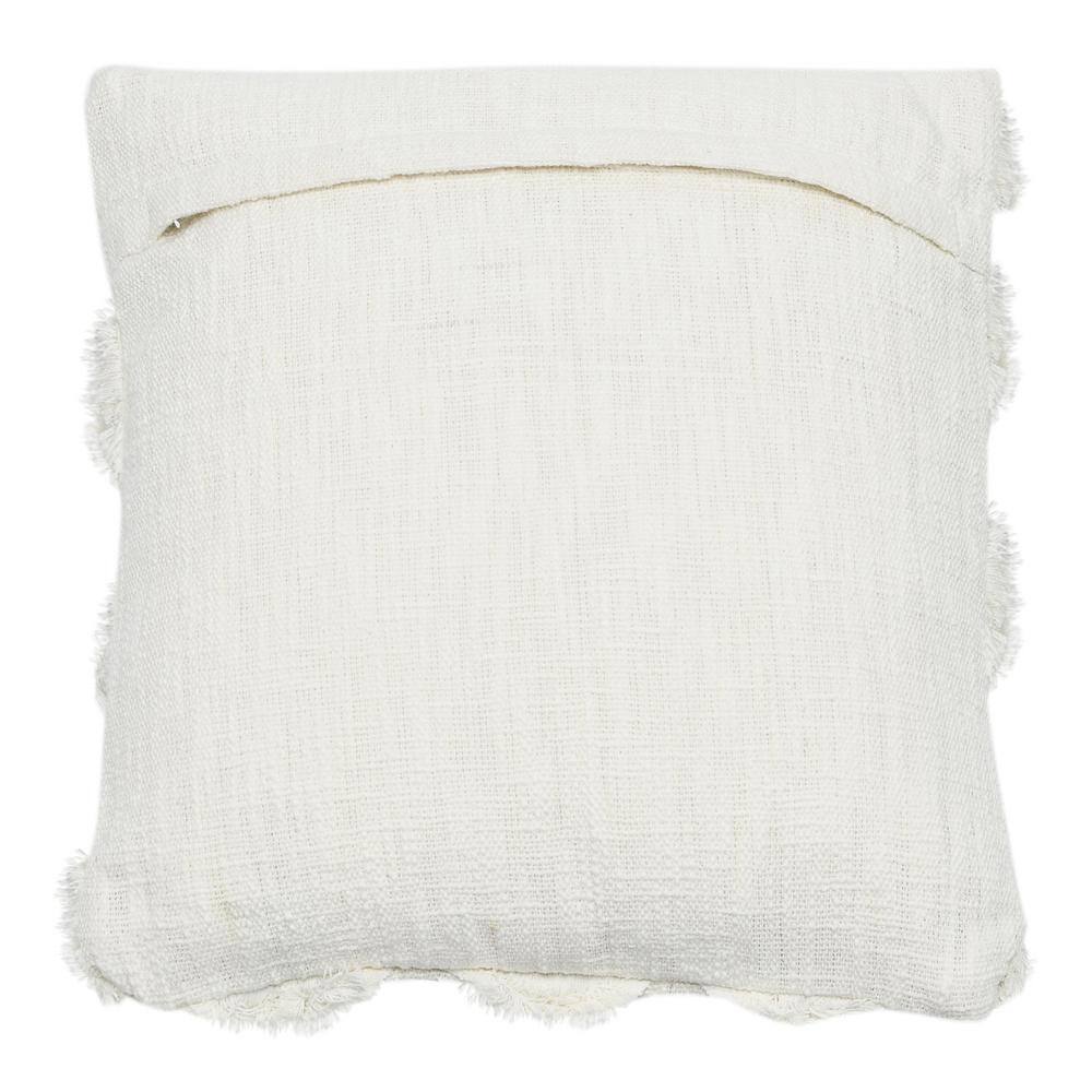 18" White Cotton Polyester Square Throw Pillow with Scallop Pattern