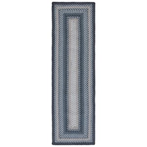 Braided Dark Gray/Blue 2 ft. x 8 ft. Striped Border Runner Rug