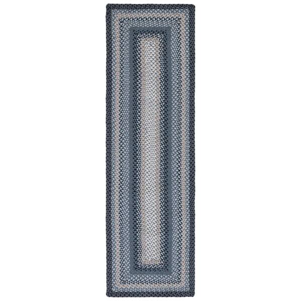 Braided 2 ft. x 9 ft. Dark Gray/Blue Basket Weave Runner Rug