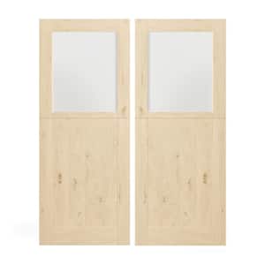 64 in. x 80 in. Finished Dutch Door, Half Bore Frosted Glass Split Interior Door Slab with Natural Pine Wood Color