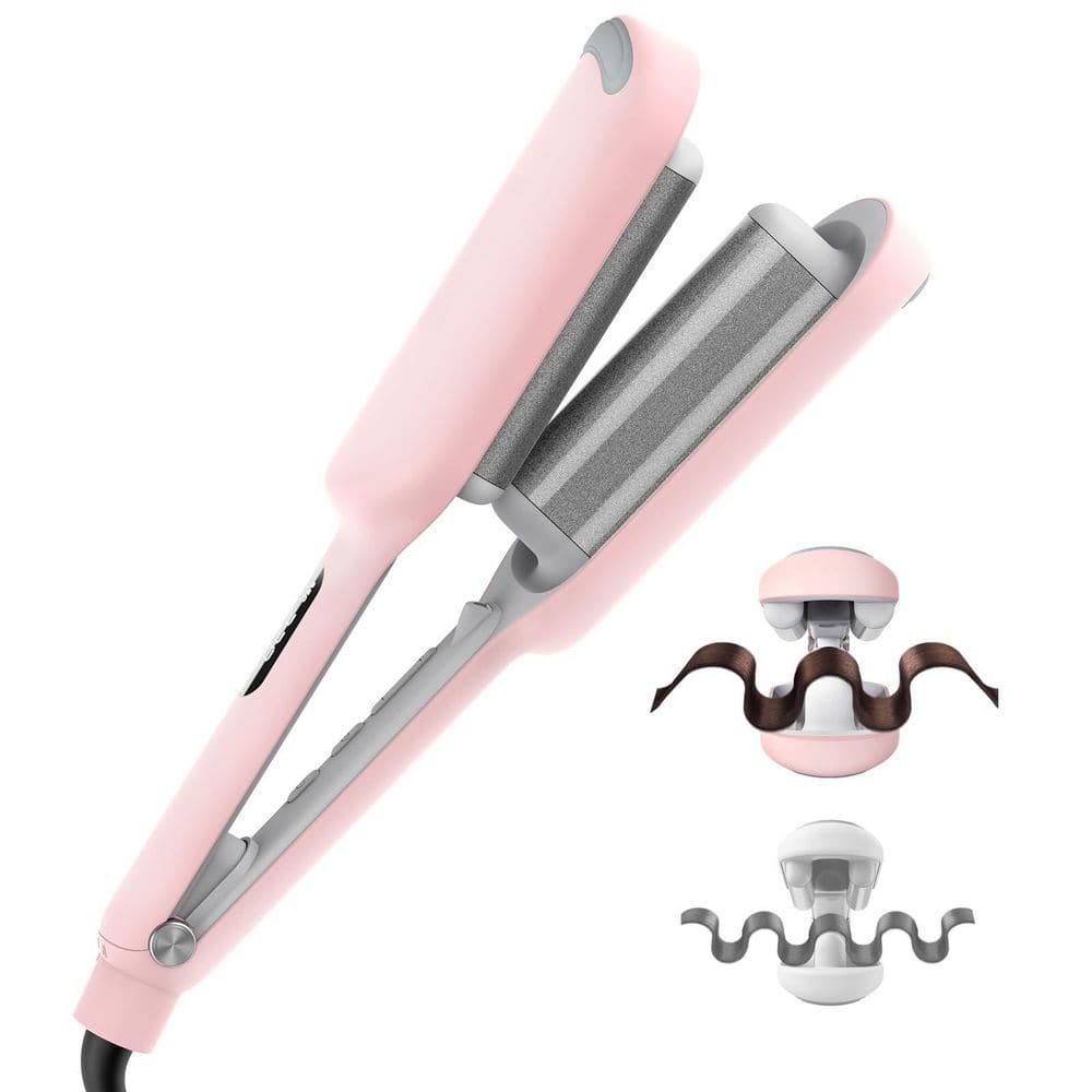Wudkey 1.25 in. Pink Curling Iron, Hair Crimper Waver, Ionic Deep