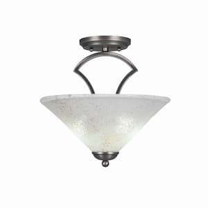 Cleveland 12 in. Graphite Semi-Flush with Gold Ice Glass Shade