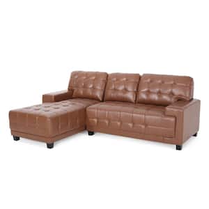 Berkamn 88 in. W 2-Piece Faux Leather Sectional and Chaise Lounge Sectional Set in Cognac Brown