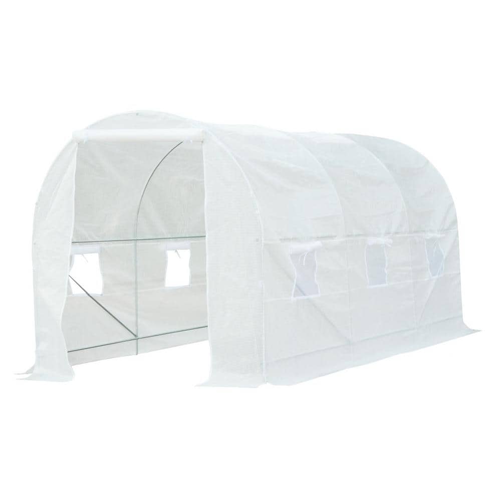 Outsunny White Steel Frame Walk-In Tunnel Greenhouse with Roll-Up Door