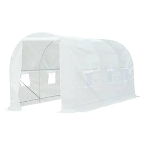 75.6 in. x 177.6 in. x 75.6 in. Metal Plastic White Greenhouse with Walk-In Tunnel, Door and Ventilation Window