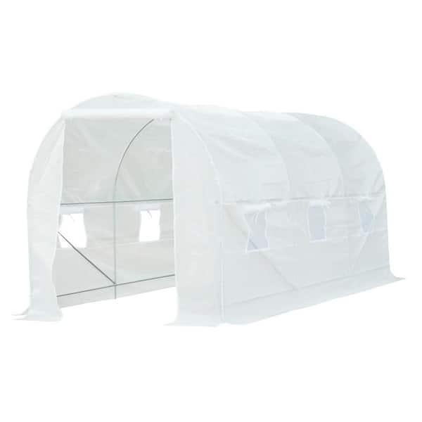 Outsunny 75.6 in. x 177.6 in. x 75.6 in. Metal Plastic White Greenhouse with Walk-In Tunnel, Door and Ventilation Window