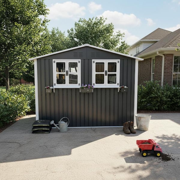 Gray 6 ft. W x 9 ft. D Metal Storage Shed, All-Weather Shelter