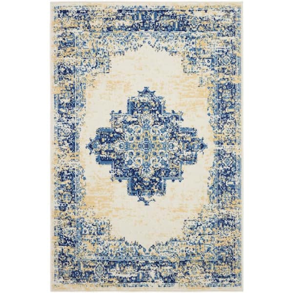 Grafix White 4 ft. x 6 ft. Persian Medallion Transitional Area Rug