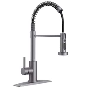 Single Handle Pull Down Sprayer Kitchen Faucet with Deckplate and Swivel Spout in Gunmetal