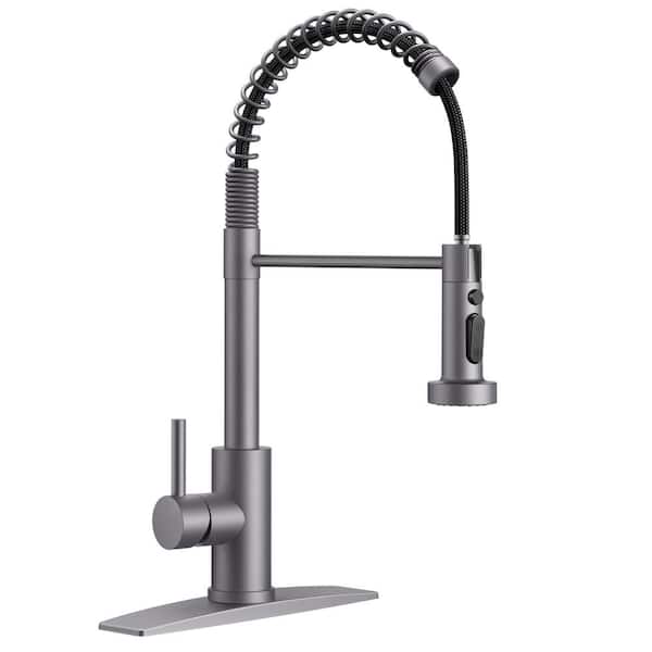 androme Single Handle Pull Down Sprayer Kitchen Faucet with Deckplate and Swivel Spout in Gunmetal