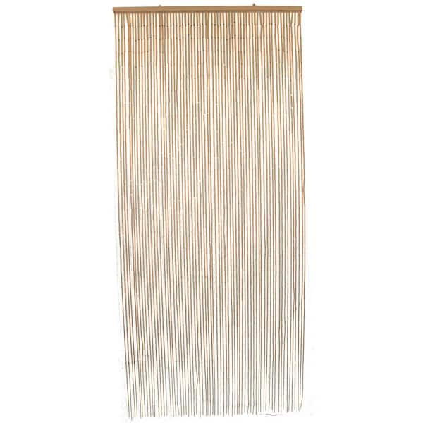 Unbranded Beaded Natural Bamboo Curtain Door 65 Strings 35.5 in. W x 78.8 in. L Wall Mounted Light Filtering Sheer Curtain 1 Panel
