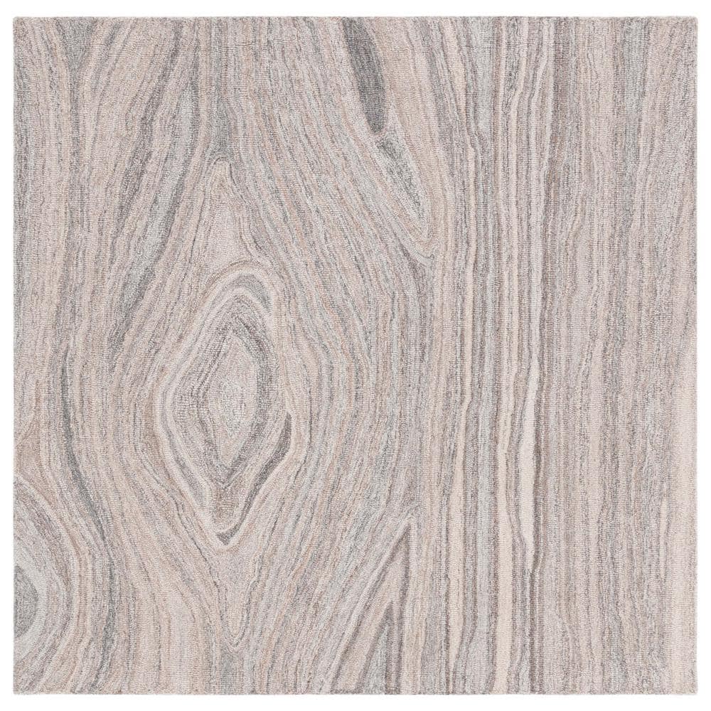Handmade Abstract Swirls Gray Wool 6' Square Area Rug