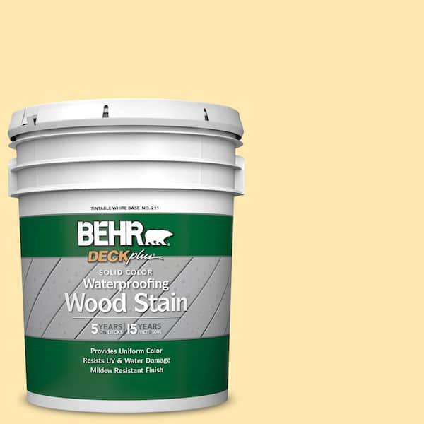 Behr Deckplus 5 Gal P290 2 Sweet As Honey Solid Color Waterproofing Exterior Wood Stain The Home Depot