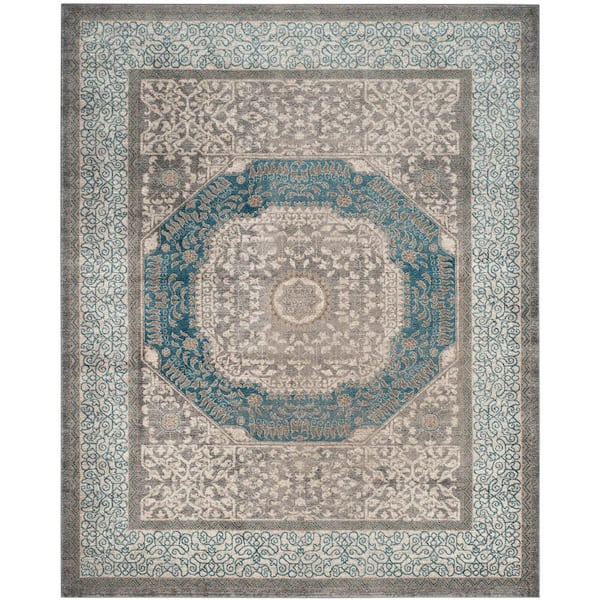 Sofia Light Gray/Blue 9 ft. x 12 ft. Border Area Rug