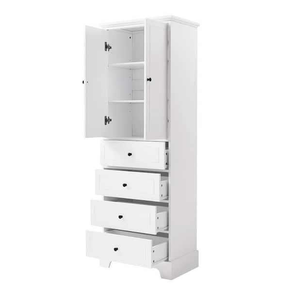 23.6 in. W x 15.7 in. D x 68.1 in. H White Freestanding Linen Cabinet Office Pantry Bathroom Storage Cabinet with Drawer