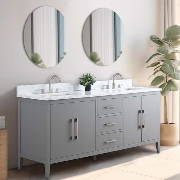 Vanity Art 72 in. W x 22 in. D x 34 in. H Double Sink Bathroom Vanity Cabinet in Cashmere Gray with Engineered Marble Top