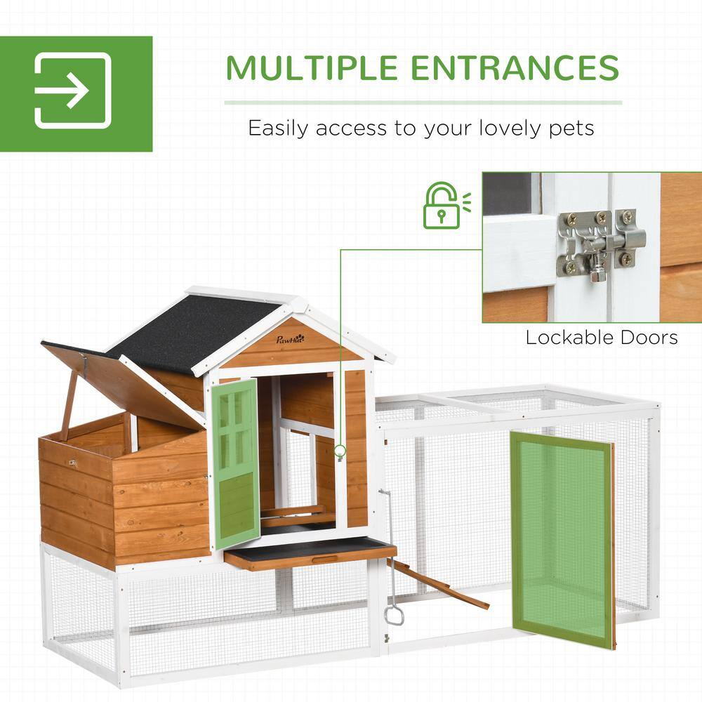 Large White and Natural Fir Wood Chicken Coop with Run