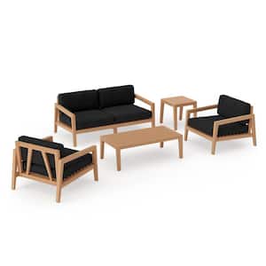 Rhodes 4 Seater 5 Piece Teak Outdoor Patio Conversation Set with Loft Charcoal Cushions