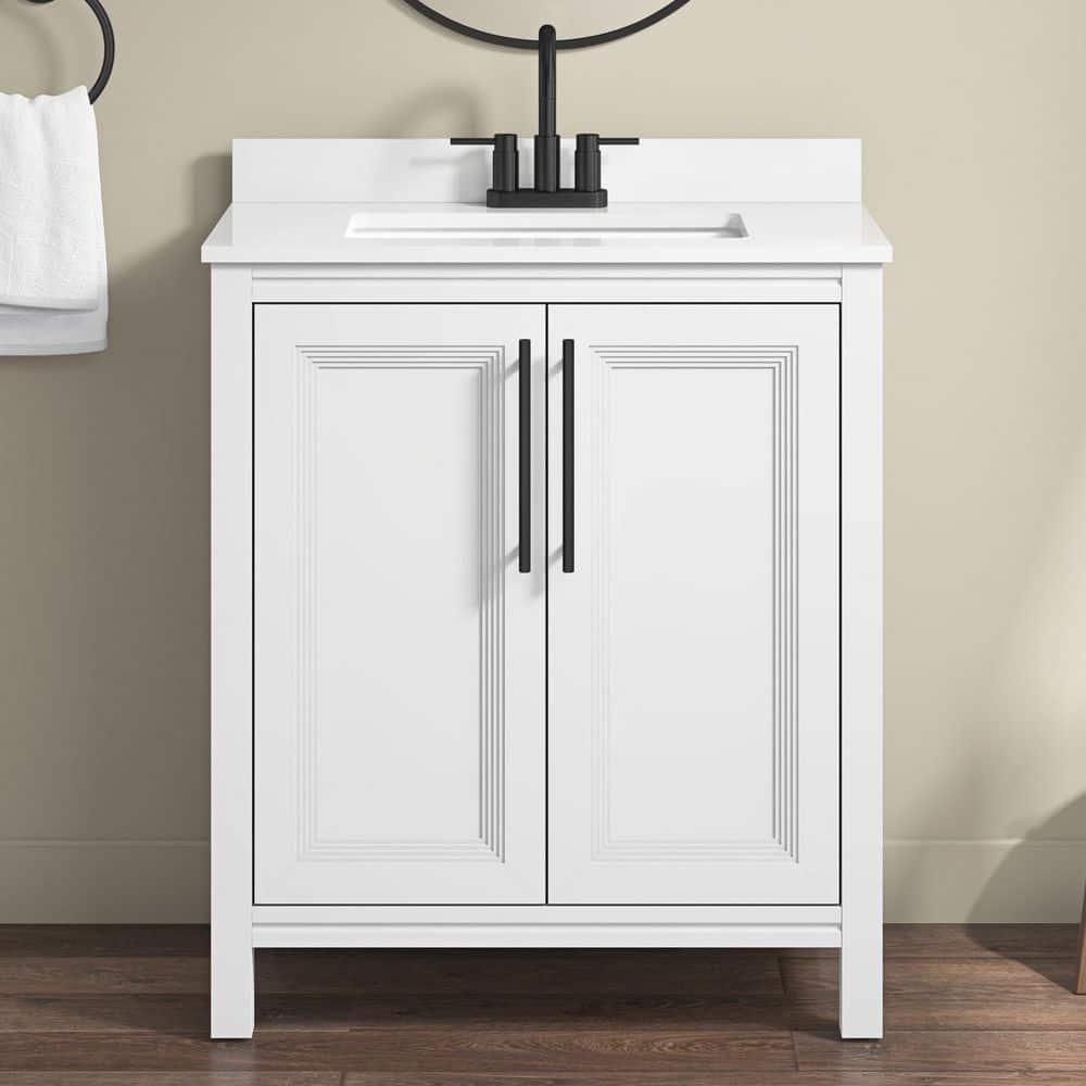 Korra 30 in. Single Sink Freestanding White Bath Vanity with White Engineered Stone Top (Assembled) price history on PriceWatchPro