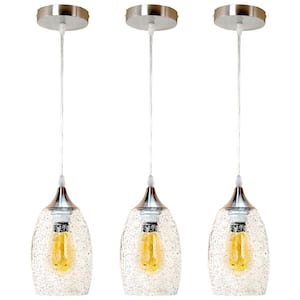 1-Light Oval Nickel Hand Blown Seeded Clear Glass Shade Pendant (Pack of 3)