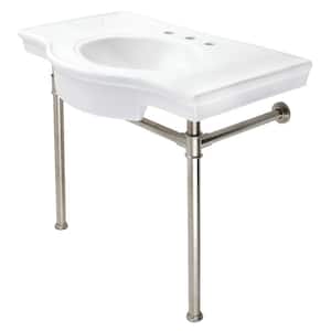 Templeton Ceramic Console Sink White Basin with Stainless Steel Leg in Brushed Nickel