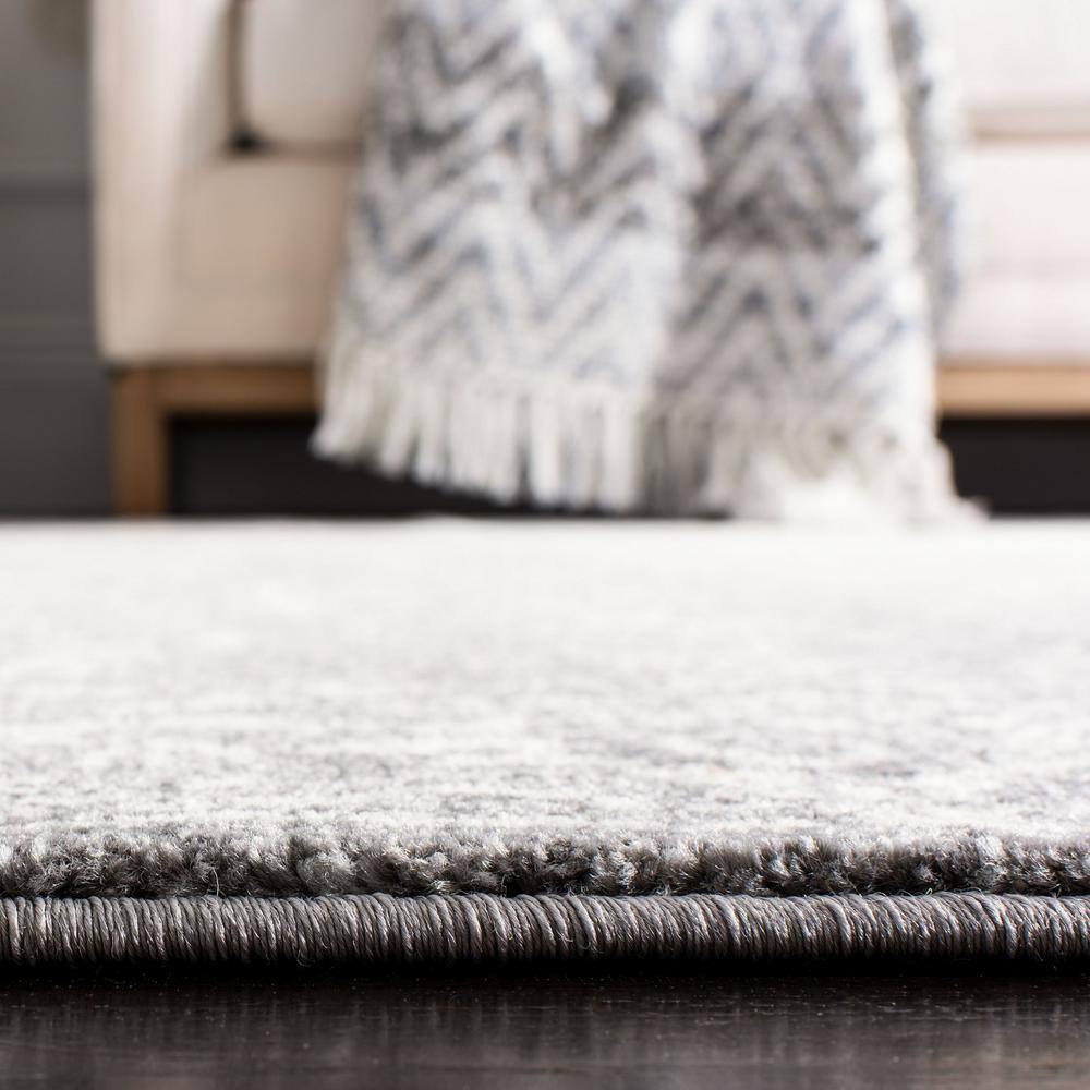 Grey and Ivory High Pile Synthetic Rectangular Rug 4' x 6'