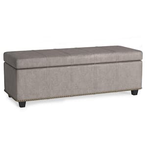 Kingsley 48 in. Wide Transitional Rectangle Large Storage Ottoman in Distressed Grey Faux Air Leather