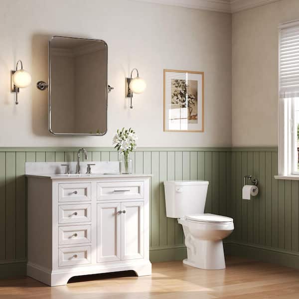 2-Piece 1.28 GPF Single Flush Elongated Chair Height Toilet MAP 1000g in White 12 in. Rough In, Soft Close Seat Included
