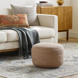 Entwined Camel Modern 18 in. L x 18 in. W x 12 in. H Polyester Pouf