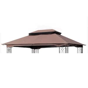 13 ft. x 10 ft. Brown Patio Double Roof Gazebo Replacement Canopy Top