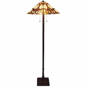 62 in. Beige 2 Dimmable (Full Range) Standard Floor Lamp for Living Room with Glass Cone Shade
