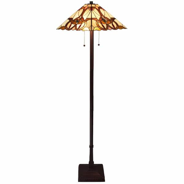 HomeRoots 62 in. Beige 2 Dimmable (Full Range) Standard Floor Lamp for Living Room with Glass Cone Shade
