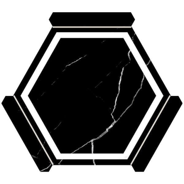 Apollo Tile Aureole 4 in. x 5 in. Matte Black and White Porcelain Hexagon Sample Tile