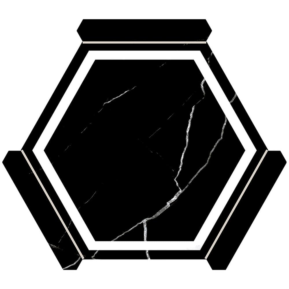 Aureole Matte Black and White Porcelain Hexagon Tile