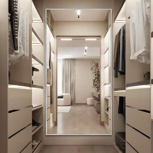 Sxiawe 32 in. W x 71.2 in. H Oversized Modern Classic Rectangular Aluminum Frame Silver Full Length Floor Mirror Wall Mirror