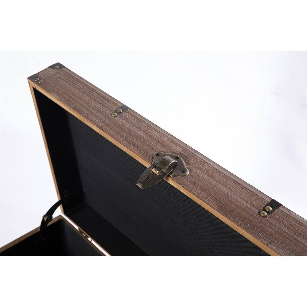 Rustic Wooden Rectangular Storage Trunk Set with Metal Accents