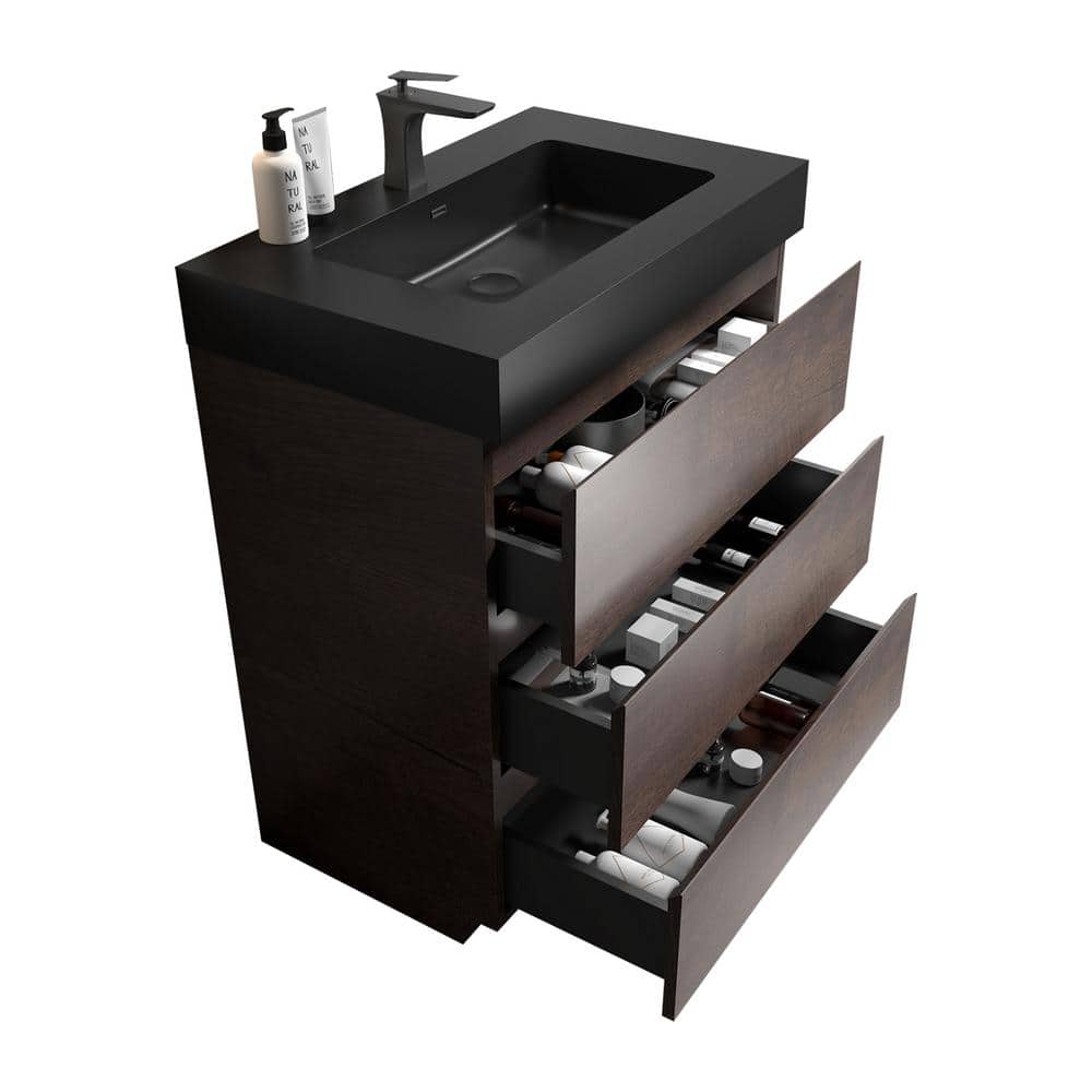 Alice 30" Rose Wood Freestanding Vanity with Black Top
