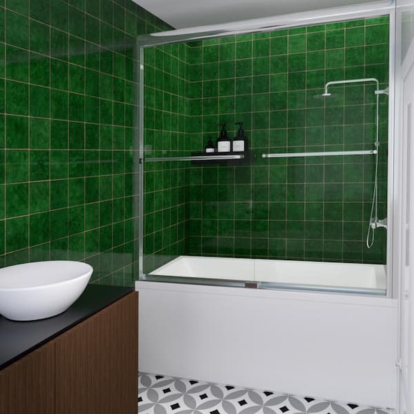 Nesso 60 in. W x 56 in. H Sliding Framed Bathtub Door with Chrome Finish and Transparent Glass