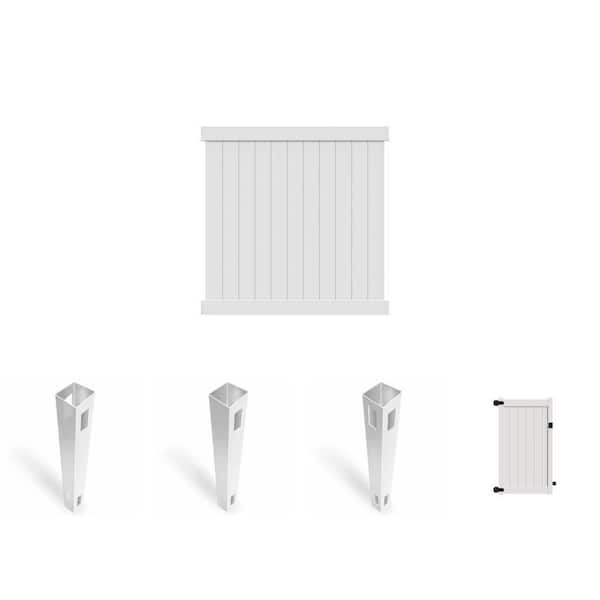 Washington 6 ft. H x 6 ft. W White Vinyl Privacy Fence Panel with 4 ft. Gate and Posts
