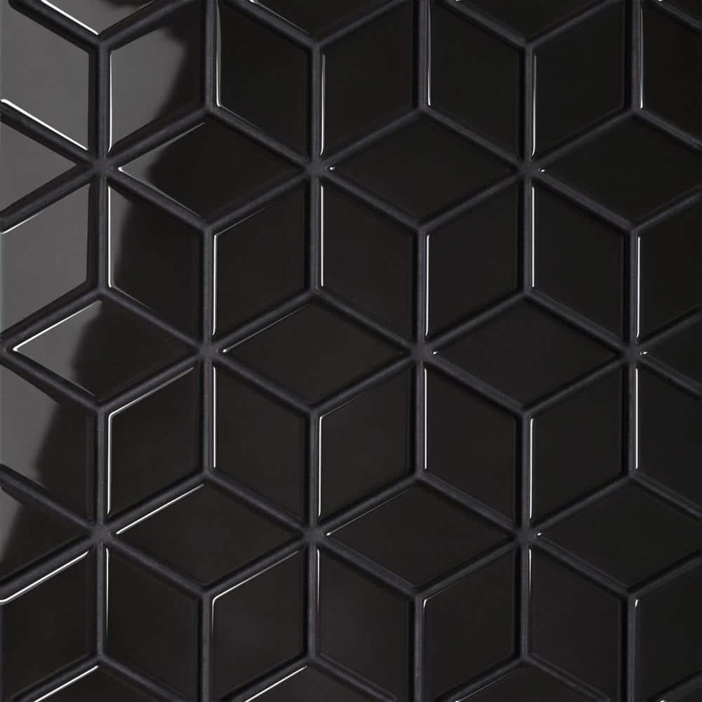 Sample-Le Cafe Diamond 4 in. x 5 in. Glossy Black Porcelain Mosaic Tile price history on PriceWatchPro