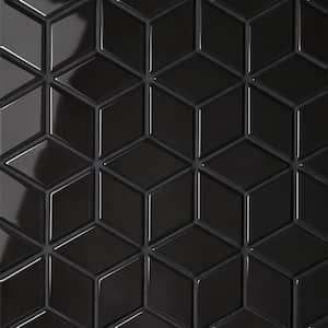 Le Cafe Diamond 2 in. x 2 in. Glossy Black Porcelain Mosaic Tile (8.89 sq. ft./Case)