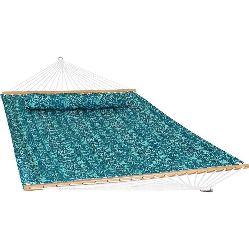 11 ft. 2-Person Quilted Printed Fabric Spreader Bar Hammock and Pillow (Coo