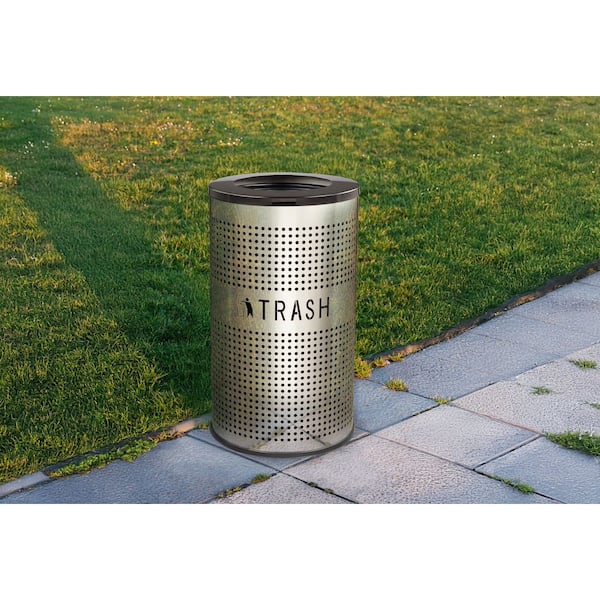 52 gal. Dual Perforated Stainless Steel Commercial Outdoor Trash Can Recycling Bin Station with Lid