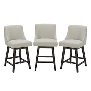 Martin 26 in. Linen High Back Solid Wood Frame Swivel Counter Height Bar Stool with Fabric Seat(Set of 3)